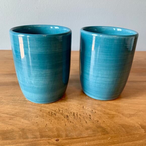 Pier 1 Coffee Mugs Essential Colours Teal 2 Discontinued Chunky Hand Painted - Picture 3 of 11